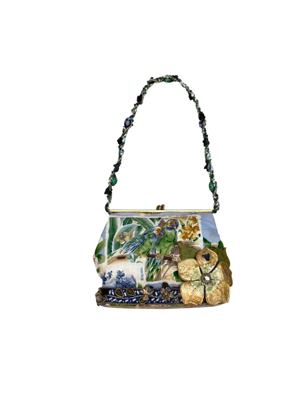 Mary Frances Women's Shoulder Bag RARE Find Tropical Parrot Beaded Kiss Lock